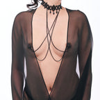 Sex & Mischief Lace Collar with Nipple Ties - Black Neck and Nipple Restraints