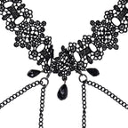 Sex & Mischief Lace Collar with Nipple Ties - Black Neck and Nipple Restraints