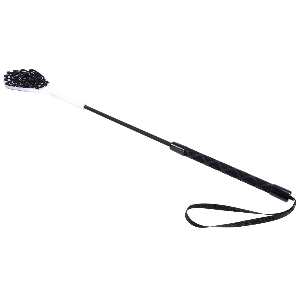 Sex & Mischief Lace Silicone Crop - Black/White 50 cm Crop Whip