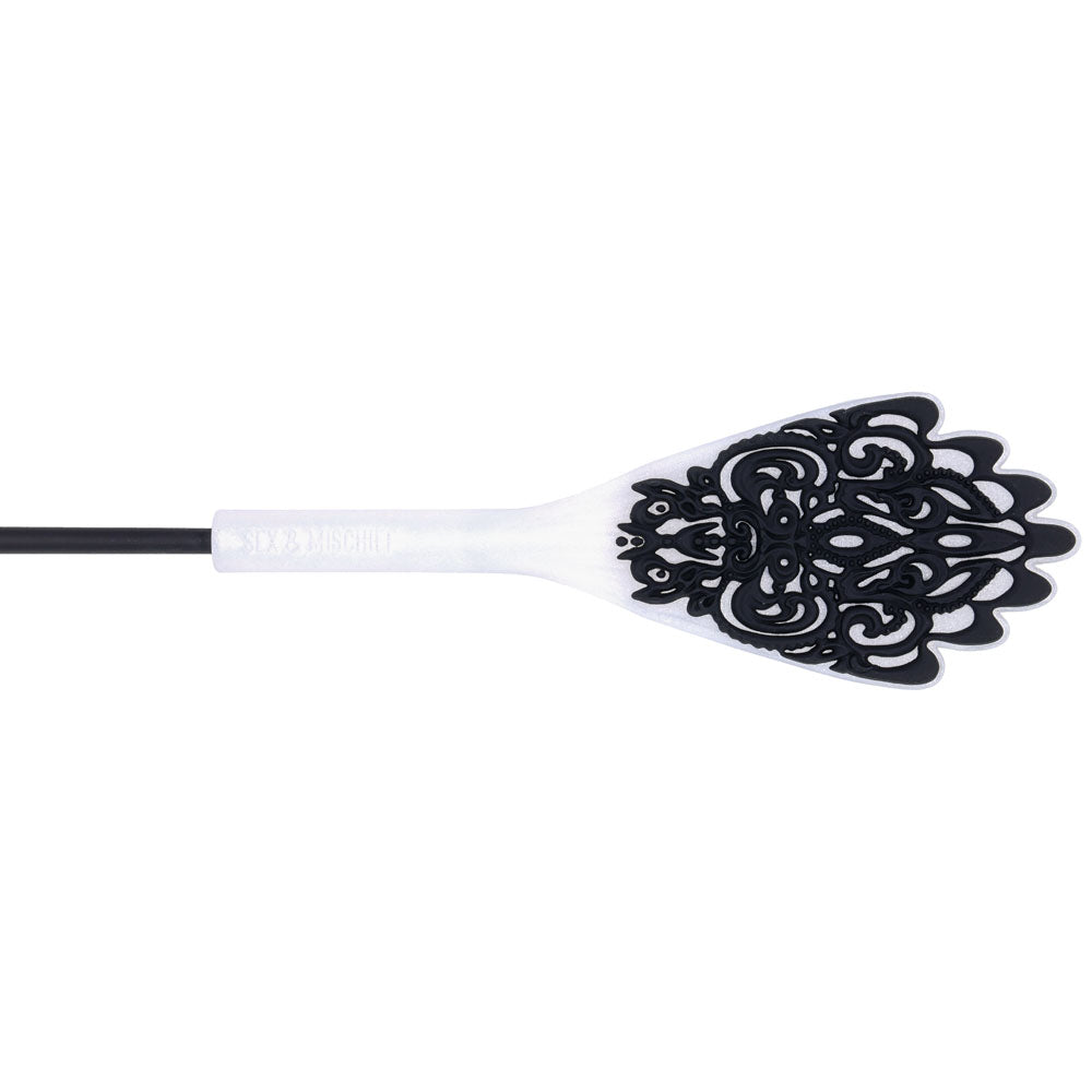 Sex & Mischief Lace Silicone Crop - Black/White 50 cm Crop Whip