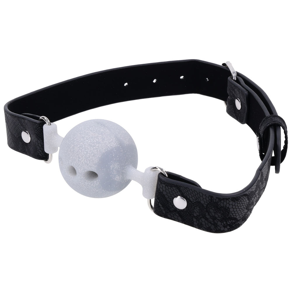 Sex & Mischief Lace Silicone Breathable Ball Gag - Black/Grey Mouth Restraint