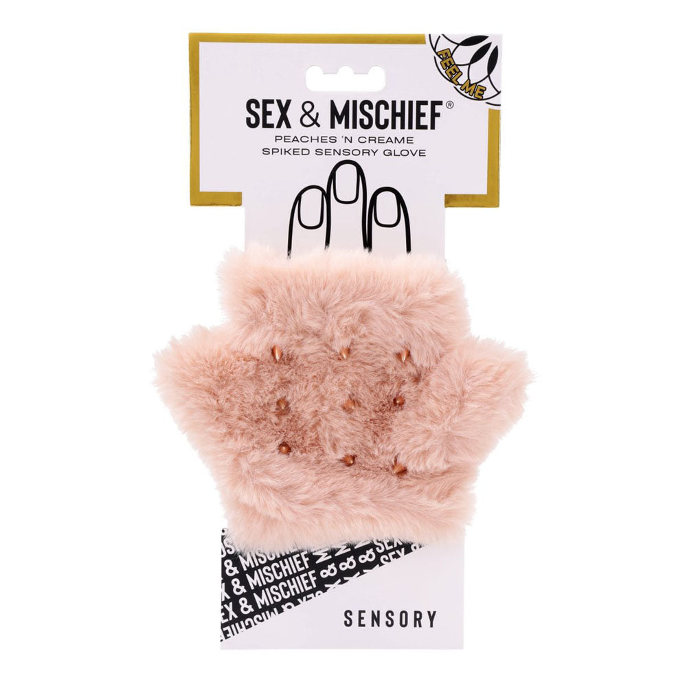 Sex & Mischief Peaches n CreaMe Spiked Sensory Glove - Peach Furry Glove with Metal Spikes - Hush Store Sydney 