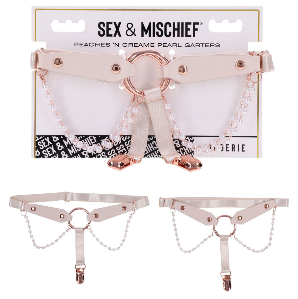 Sex & Mischief Peaches n CreaMe Pearl Garters - Peach / Rose Gold Garters with Pearls - Set of 2 - Hush Store Sydney 