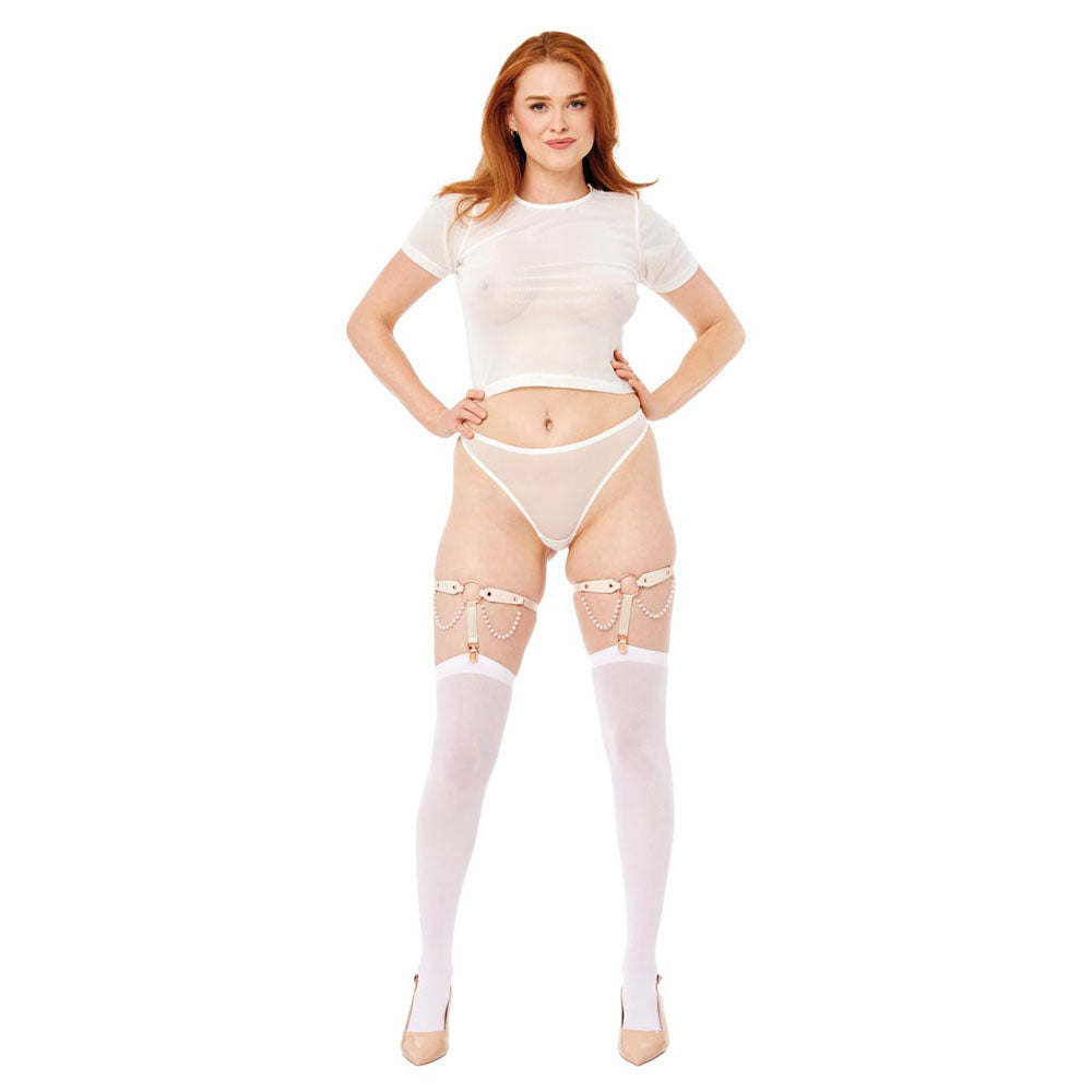 Sex & Mischief Peaches n CreaMe Pearl Garters - Peach / Rose Gold Garters with Pearls - Set of 2 - Hush Store Sydney 