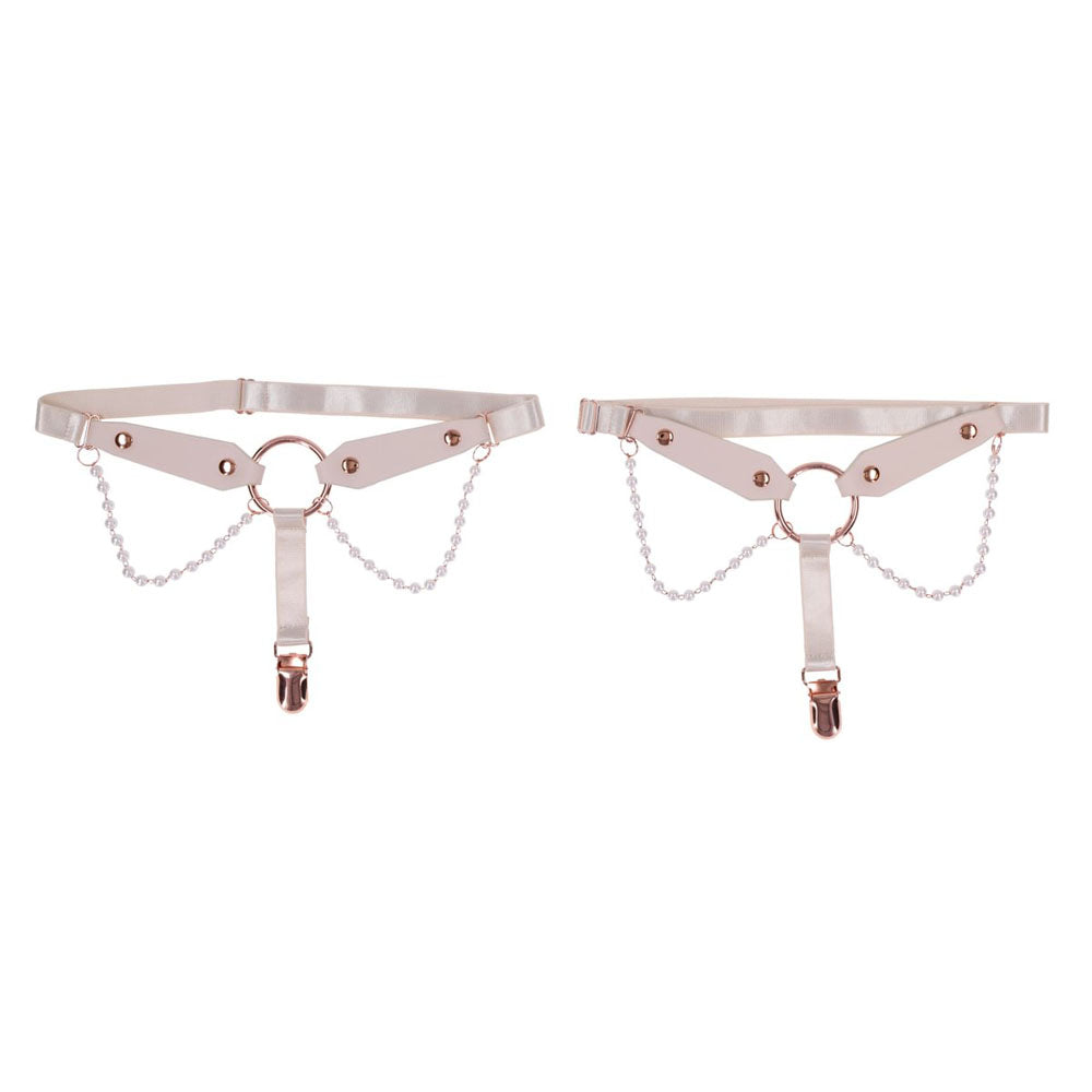 Sex & Mischief Peaches n CreaMe Pearl Garters - Peach / Rose Gold Garters with Pearls - Set of 2 - Hush Store Sydney 