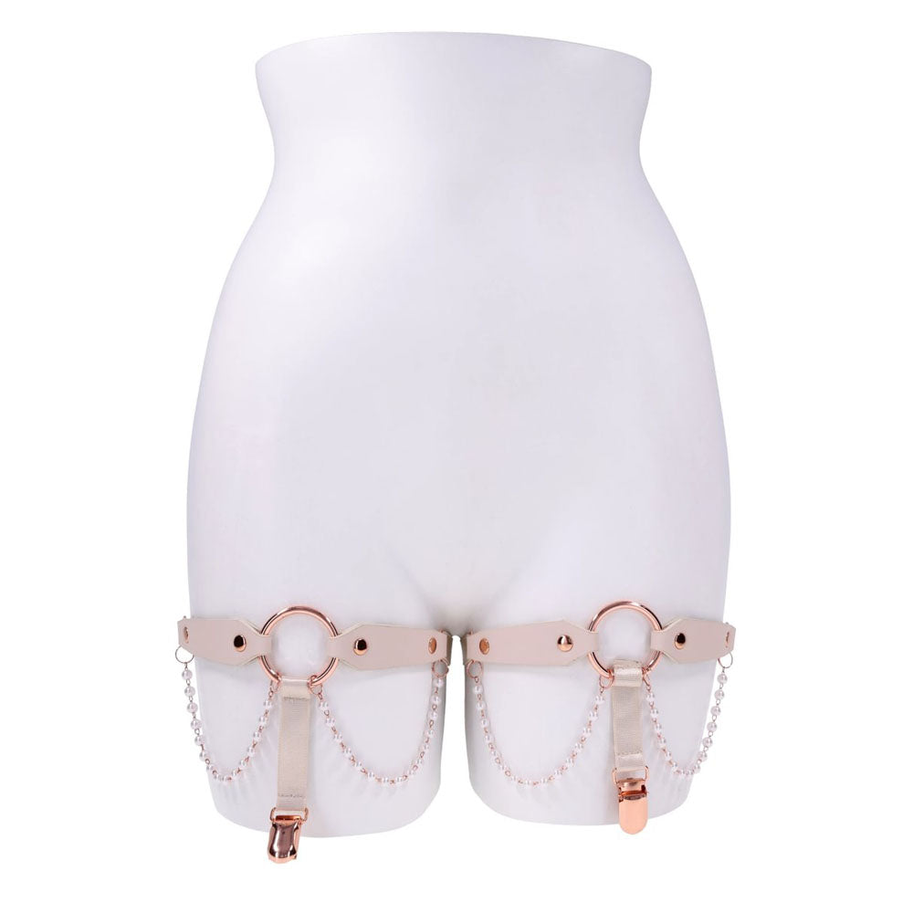 Sex & Mischief Peaches n CreaMe Pearl Garters - Peach / Rose Gold Garters with Pearls - Set of 2 - Hush Store Sydney 