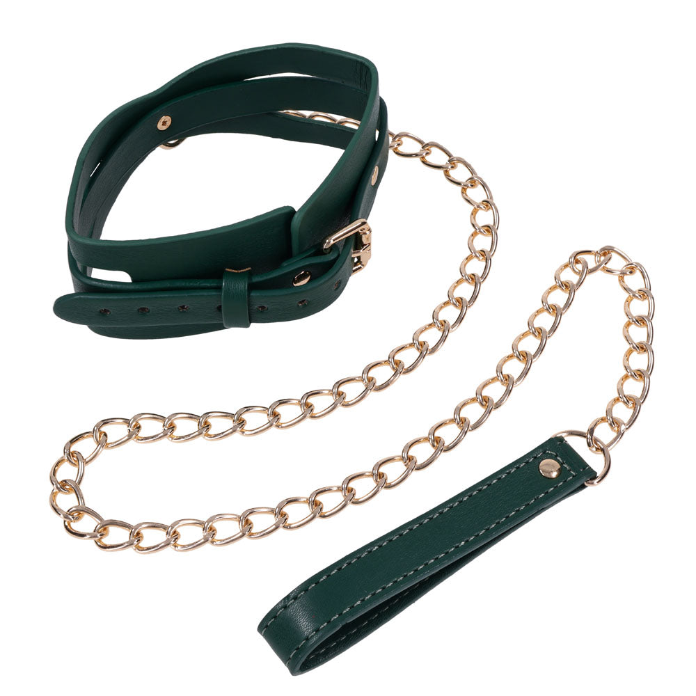 Indica Cutout Collar and Leash - Green/Gold Restraint - Hush Store Sydney