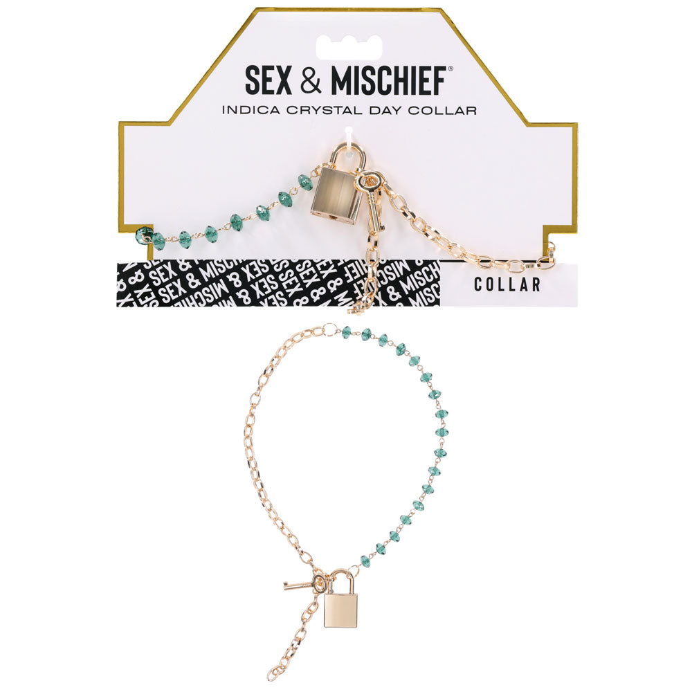 Sex & Mischief Indica Crystal Day Collar - Gold/Emerald Lockable Collar - Hush Store Sydney 