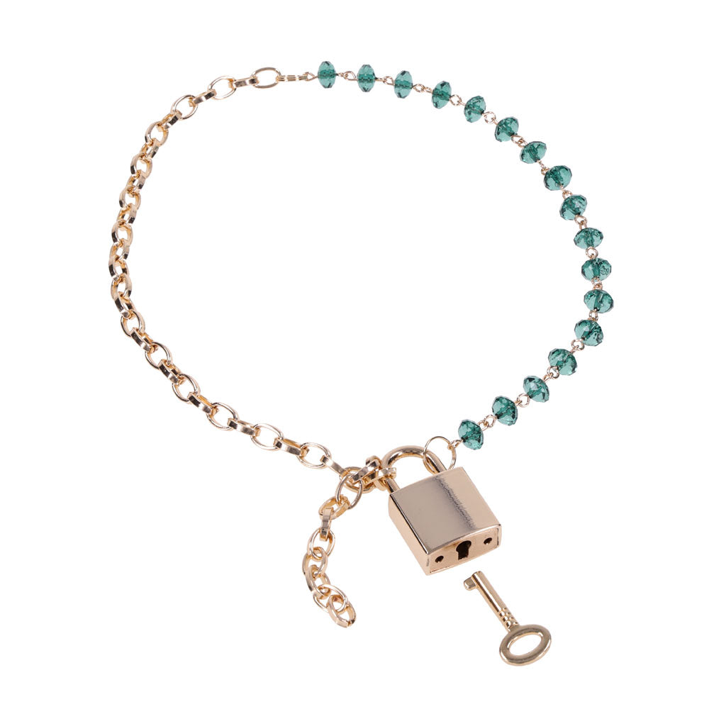 Sex & Mischief Indica Crystal Day Collar - Gold/Emerald Lockable Collar - Hush Store Sydney 