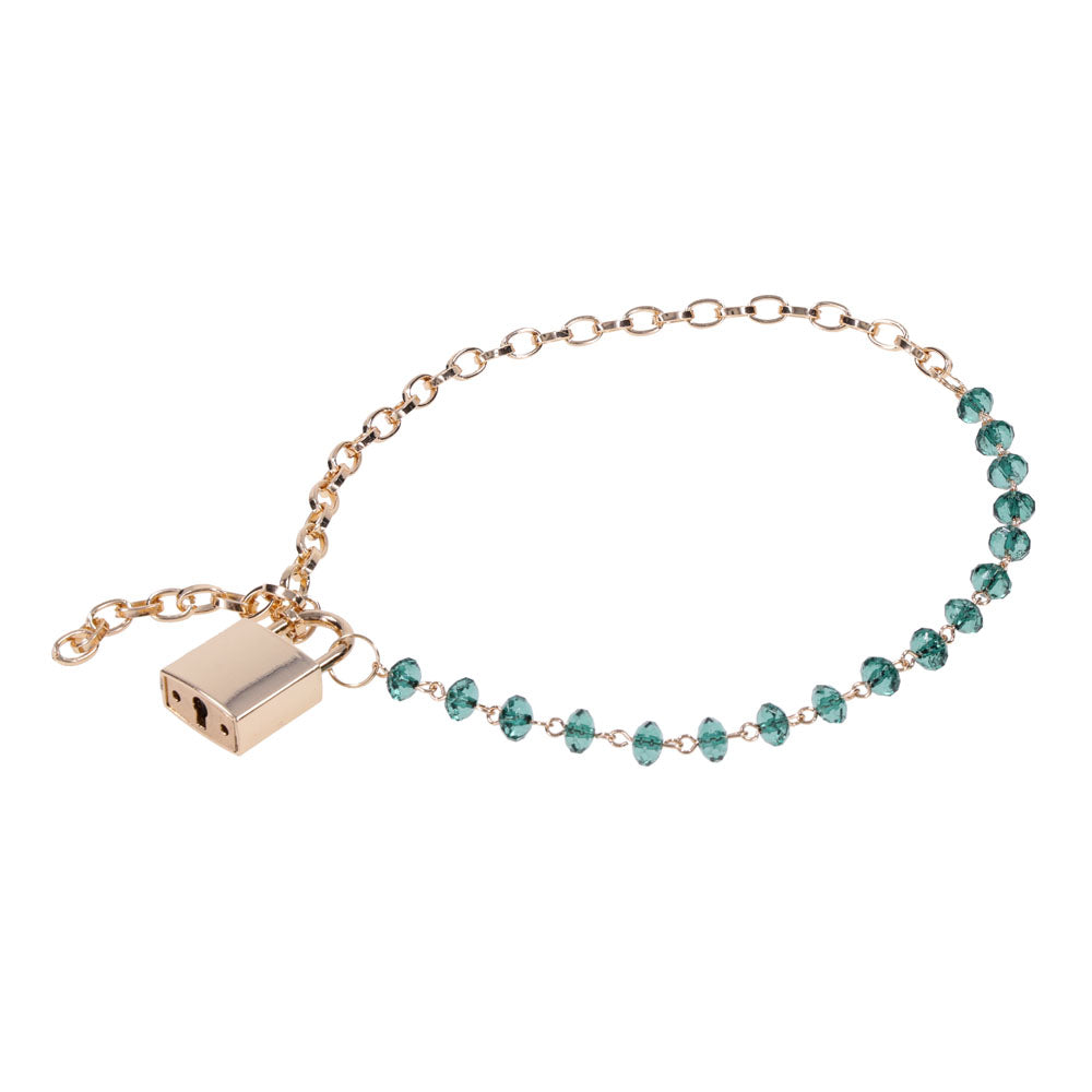 Sex & Mischief Indica Crystal Day Collar - Gold/Emerald Lockable Collar - Hush Store Sydney 