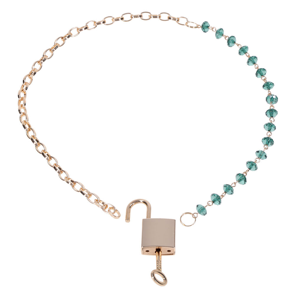 Sex & Mischief Indica Crystal Day Collar - Gold/Emerald Lockable Collar - Hush Store Sydney 