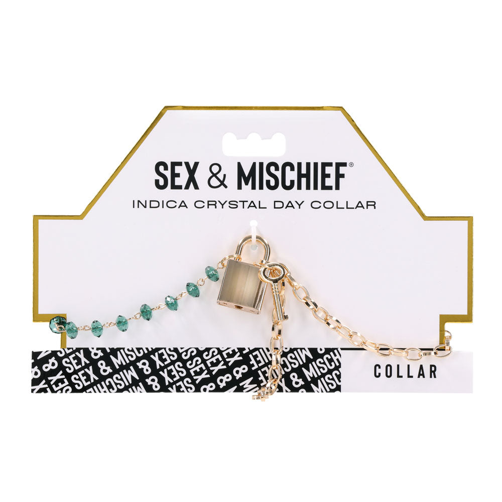 Sex & Mischief Indica Crystal Day Collar - Gold/Emerald Lockable Collar - Hush Store Sydney 