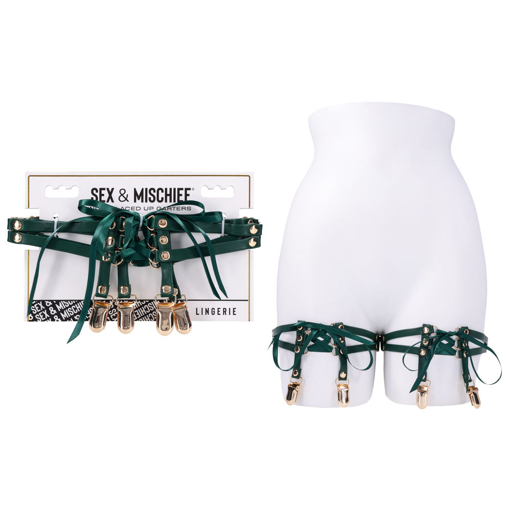Sex & Mischief Indica Laced Up Garters - Green/Gold Garters - Set of 2 - Hush Store Sydney 