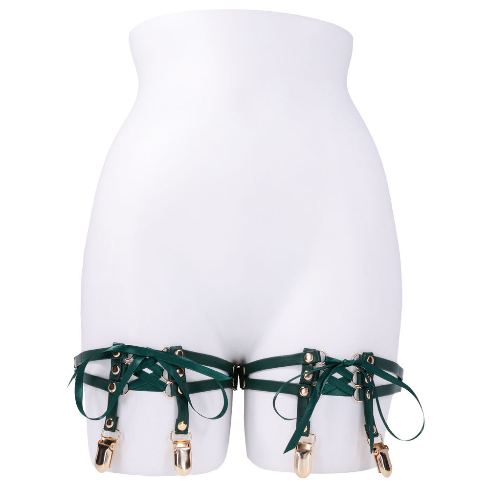 Sex & Mischief Indica Laced Up Garters - Green/Gold Garters - Set of 2 - Hush Store Sydney 