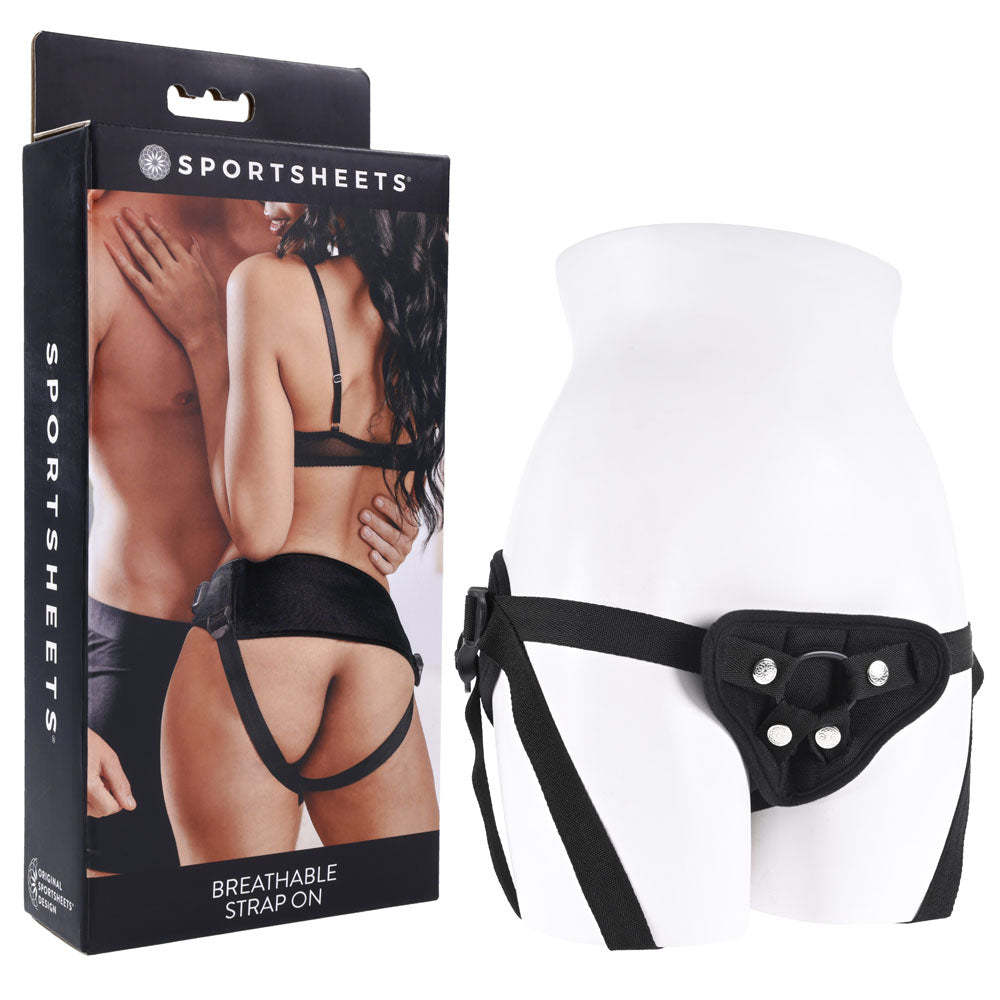 SPORTSHEETS Breathable Strap On - Black Adjustable Strap-On Harness (No Probe Included) - Hush Store Sydney 