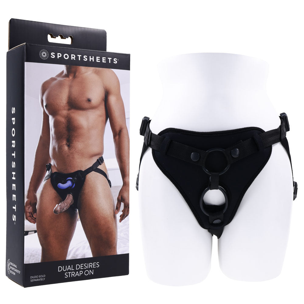 SPORTSHEETS Dual Desires Strap On - Black Adjustable Strap-On Harness (No Probe Included) - Hush Store Sydney 