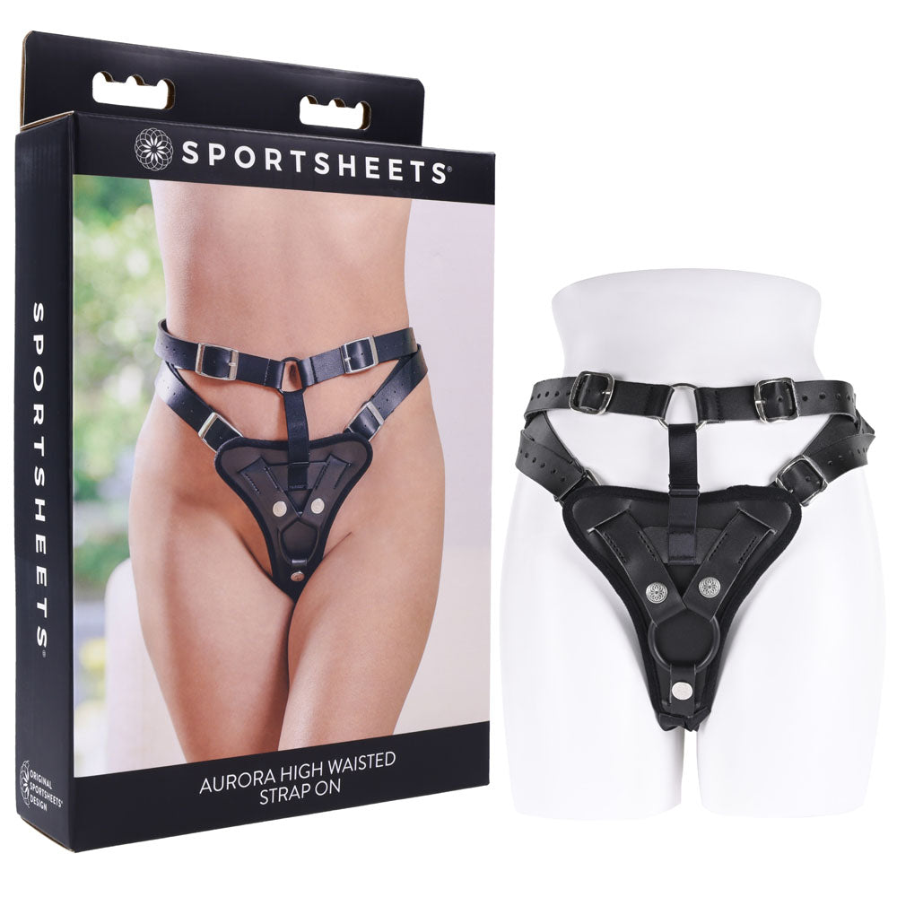 SPORTSHEETS Aurora High Waisted Strap On - Black Adjustable Strap-On Harness (No Probe Included) - Hush Store Sydney 