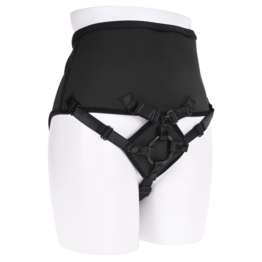 SPORTSHEETS High Waisted Corset Strap On - Black Adjustable Strap-On Harness (No Probe Included) - Hush Store Sydney 