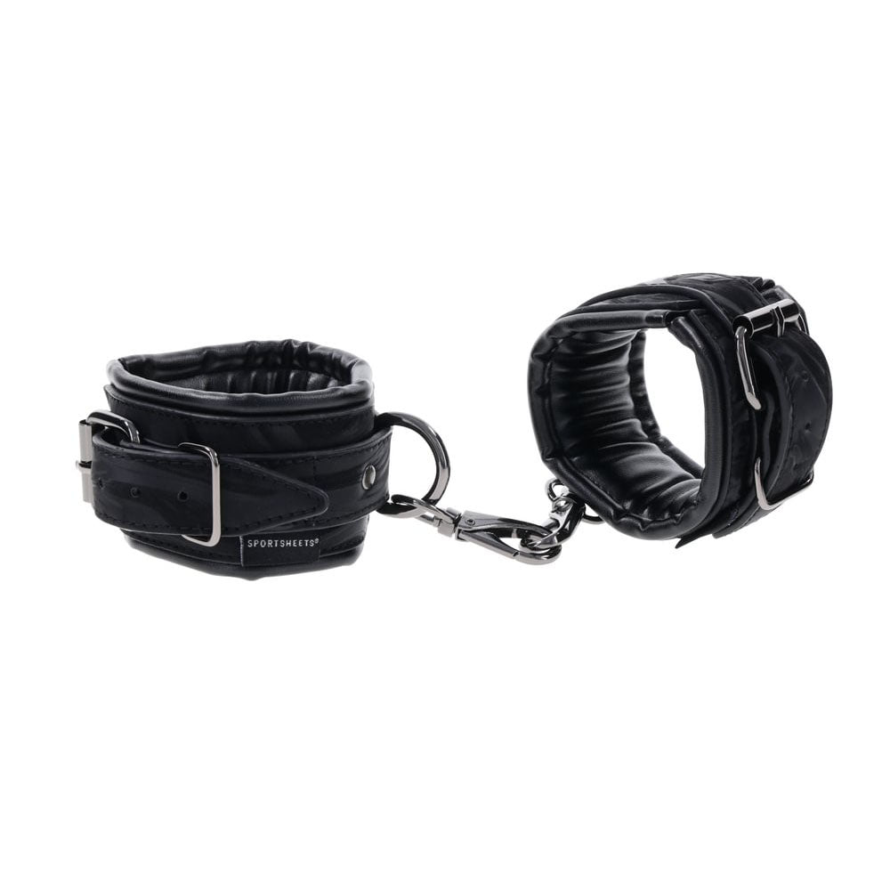 SPORTSHEETS Velvet Noir Handcuffs - Black Adjustable Cuff Restraints - Hush Store Sydney 