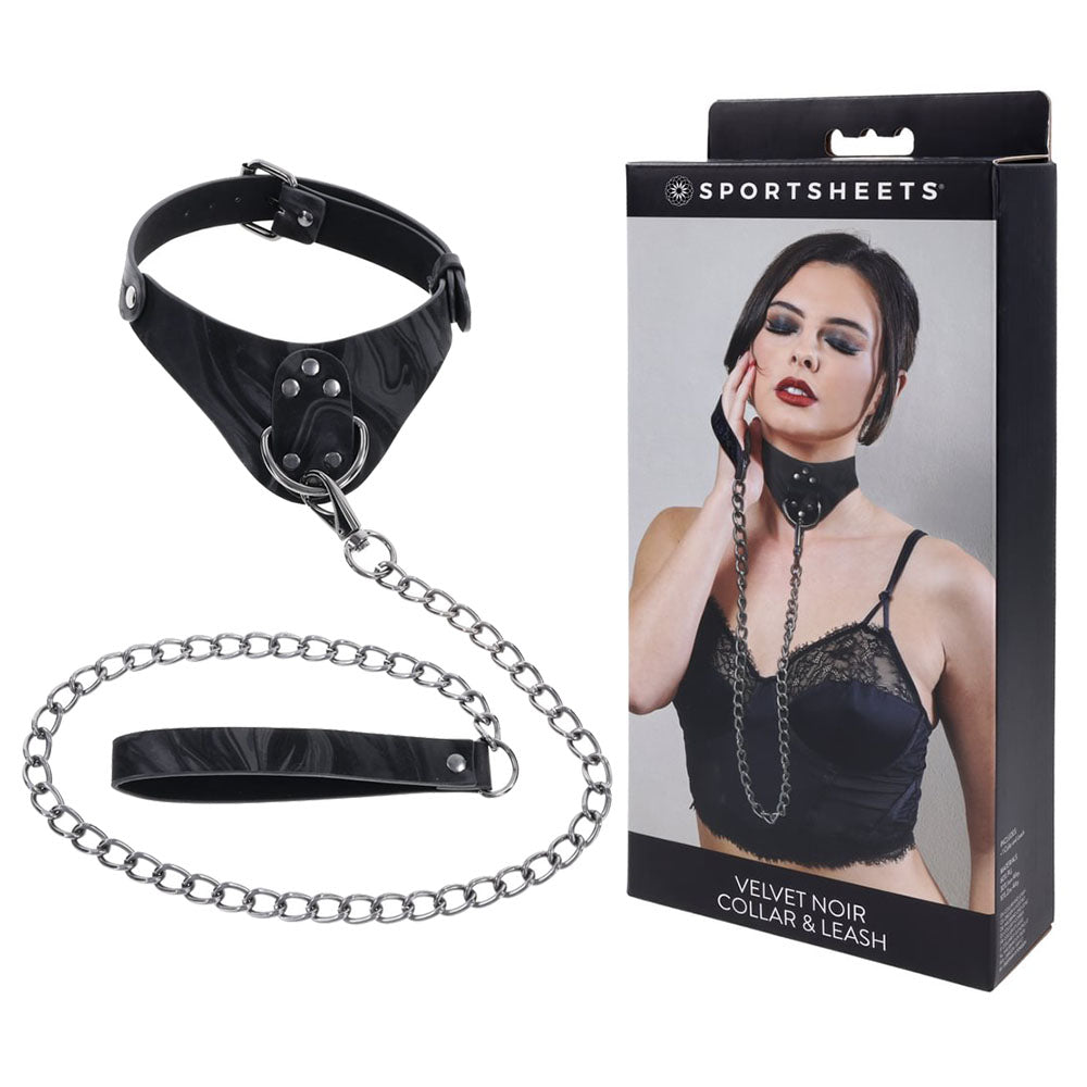 SPORTSHEETS Velvet Noir Collar & Leash - Black Restraint & Leash - Hush Store Sydney 