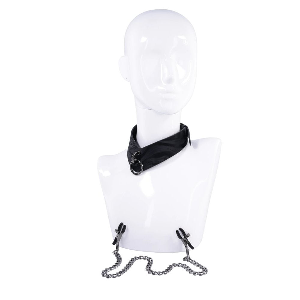 SPORTSHEETS Velvet Noir Collar & Removable Clamps - Black Neck & Nipple Restraints - Hush Store Sydney 