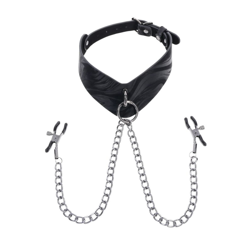 SPORTSHEETS Velvet Noir Collar & Removable Clamps - Black Neck & Nipple Restraints - Hush Store Sydney 