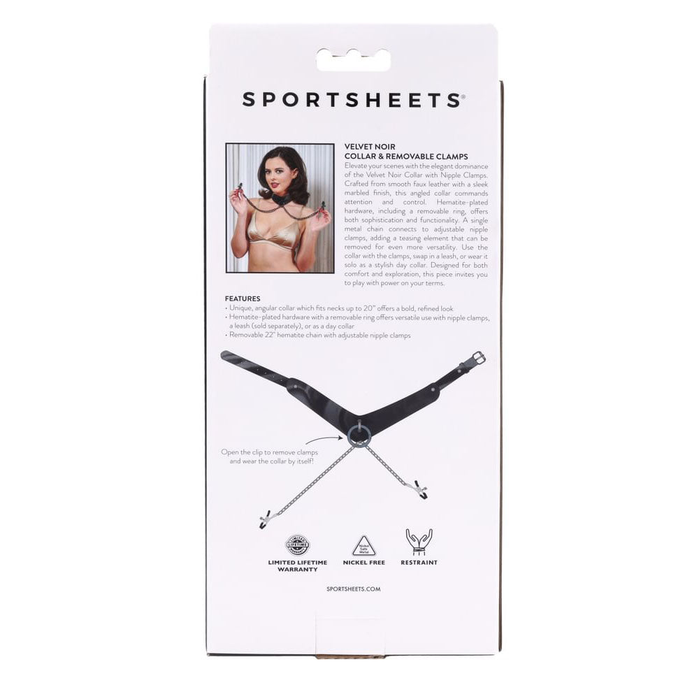 SPORTSHEETS Velvet Noir Collar & Removable Clamps - Black Neck & Nipple Restraints - Hush Store Sydney 