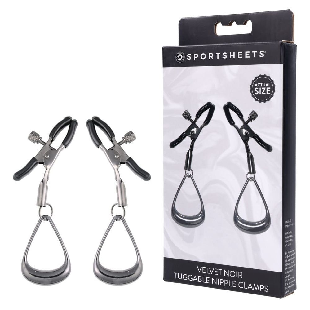SPORTSHEETS Velvet Noir Tuggable Nipple Clamps - Gunmetal Adjustable Nipple Restraints - Hush Store Sydney 