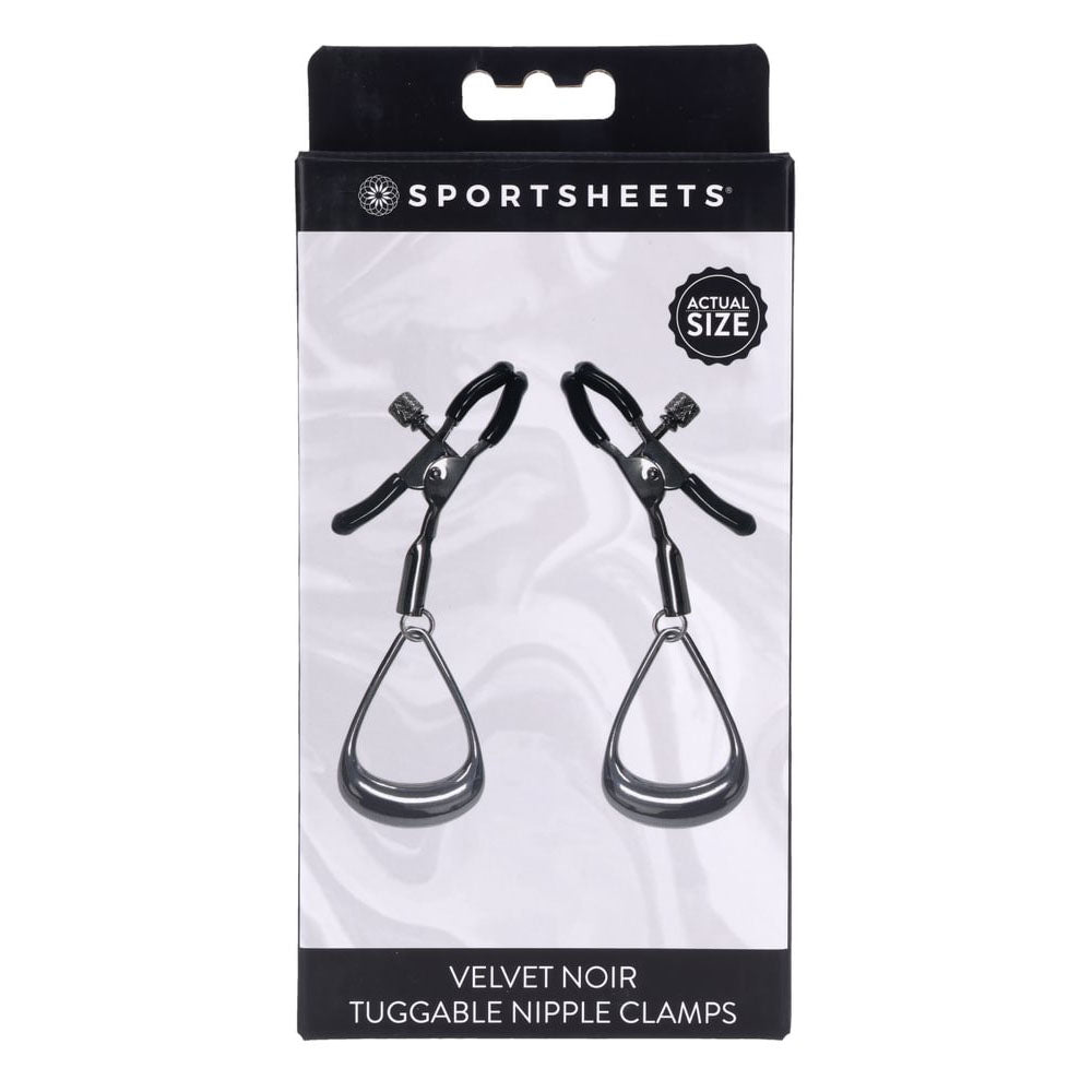 SPORTSHEETS Velvet Noir Tuggable Nipple Clamps - Gunmetal Adjustable Nipple Restraints - Hush Store Sydney 
