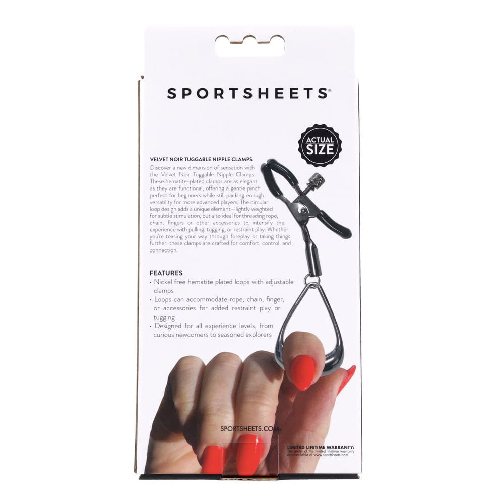 SPORTSHEETS Velvet Noir Tuggable Nipple Clamps - Gunmetal Adjustable Nipple Restraints - Hush Store Sydney 