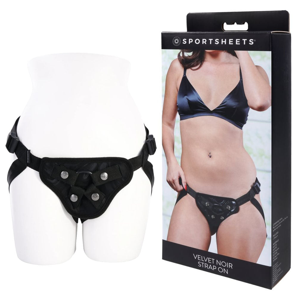 SPORTSHEETS Velvet Noir Strap On - Black Adjustable Strap-On Harness (No Probe Included) - Hush Store Sydney 