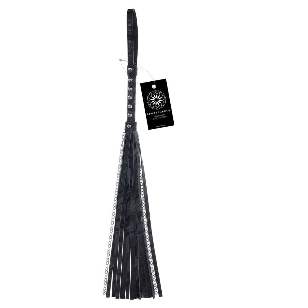 SPORTSHEETS Velvet Noir Chain Flogger - Black 43 cm Flogger Whip - Hush Store Sydney 