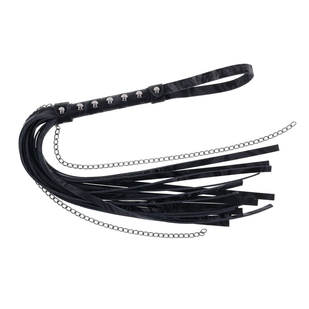 SPORTSHEETS Velvet Noir Chain Flogger - Black 43 cm Flogger Whip - Hush Store Sydney 