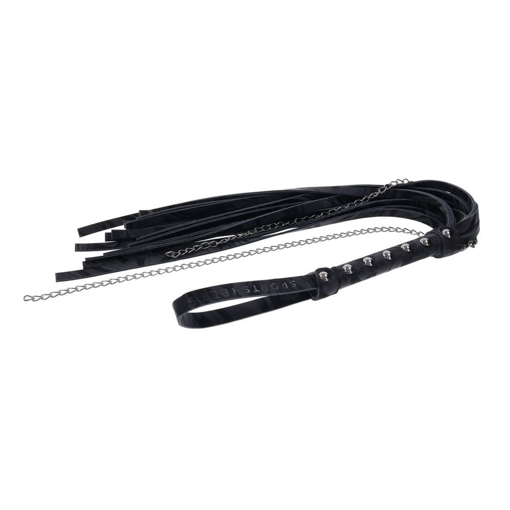 SPORTSHEETS Velvet Noir Chain Flogger - Black 43 cm Flogger Whip - Hush Store Sydney 