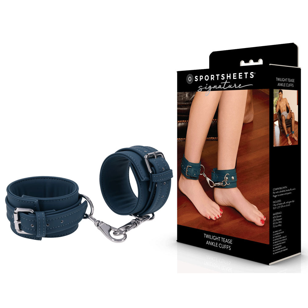 SPORTSHEETS Signature Twilight Tease Ankle Cuffs - Blue Adjustable Leg Restraints