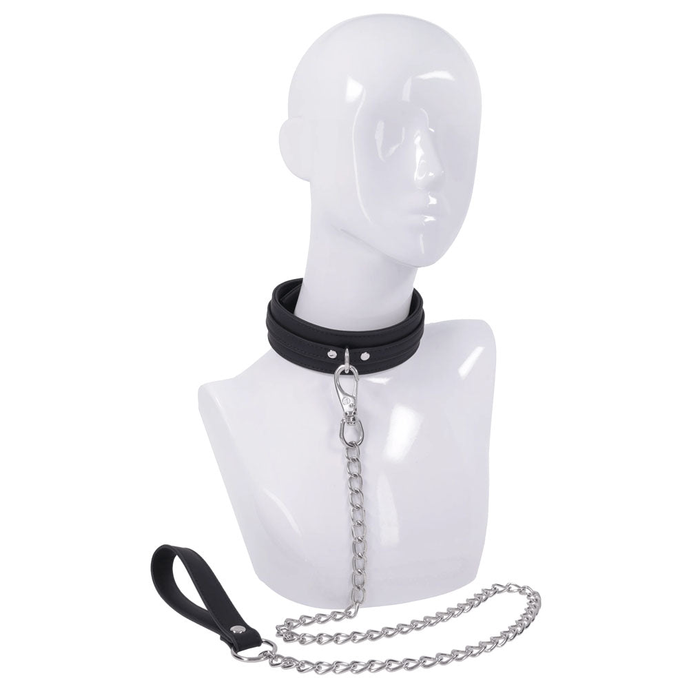 SPORTSHEETS Signature Midnight Muse Collar & Leash - Black Adjustable Restraint