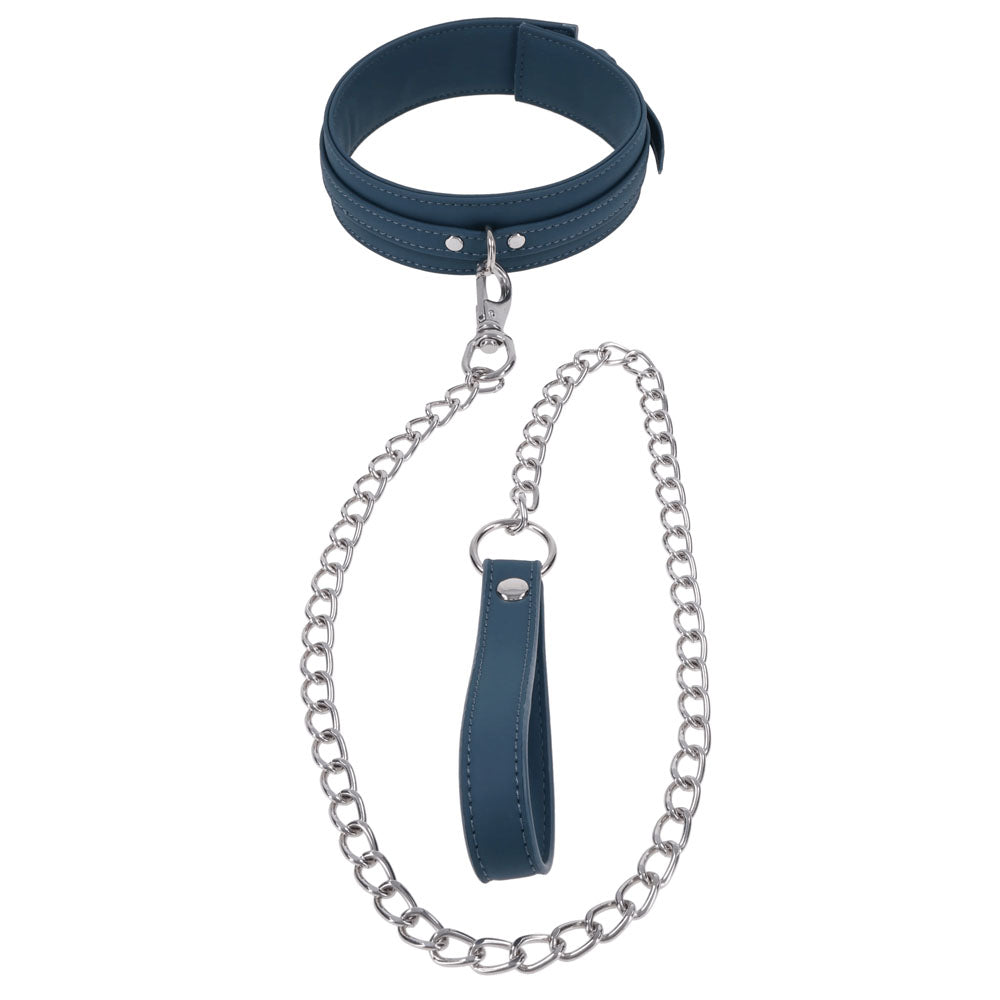 SPORTSHEETS Signature Twilight Tease Collar & Leash - Blue Adjustable Restraint