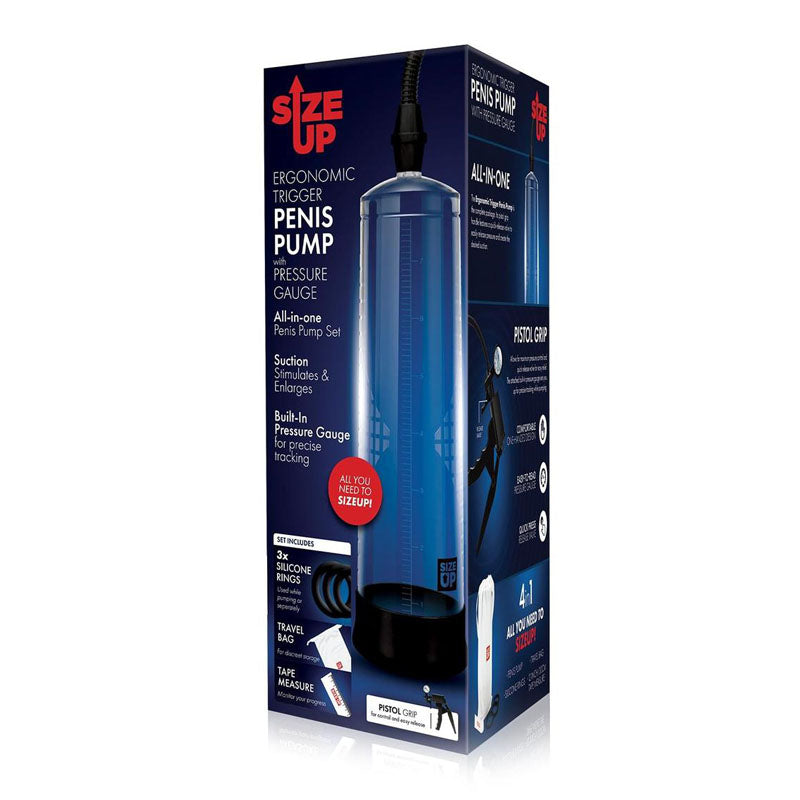 Size Up Ergonomic Trigger Penis Pump with Pressure Gauge - Clear Penis Pump - Hush Store Sydney 