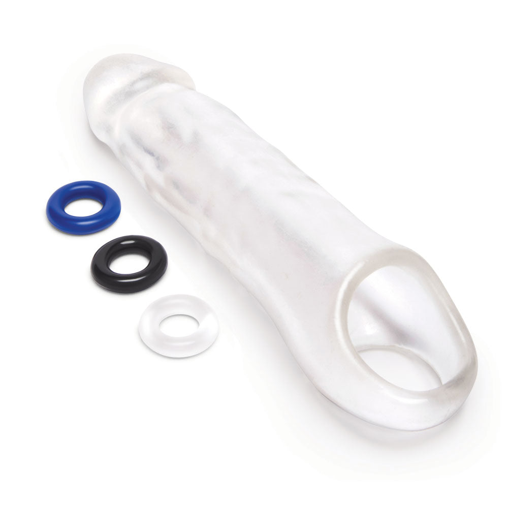Size Up 3 Inch See-Thru Penis Extender with Ball Loop - Clear 7.6 cm (3'') Penis Extension Sleeve - Hush Store Sydney 