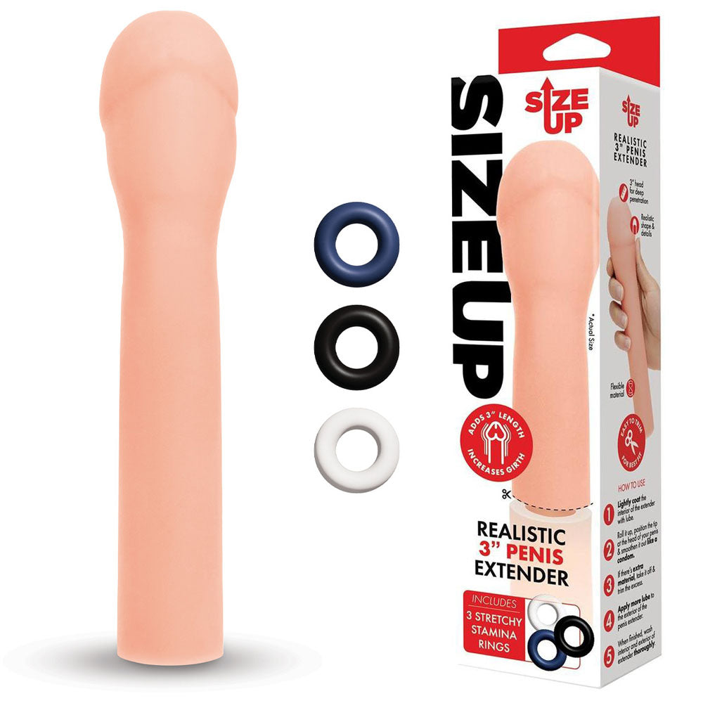 Size Up Realistic 3'' Penis Extender - Flesh 7.6 cm (3'') Penis Extension Sleeve - Hush Store Sydney 