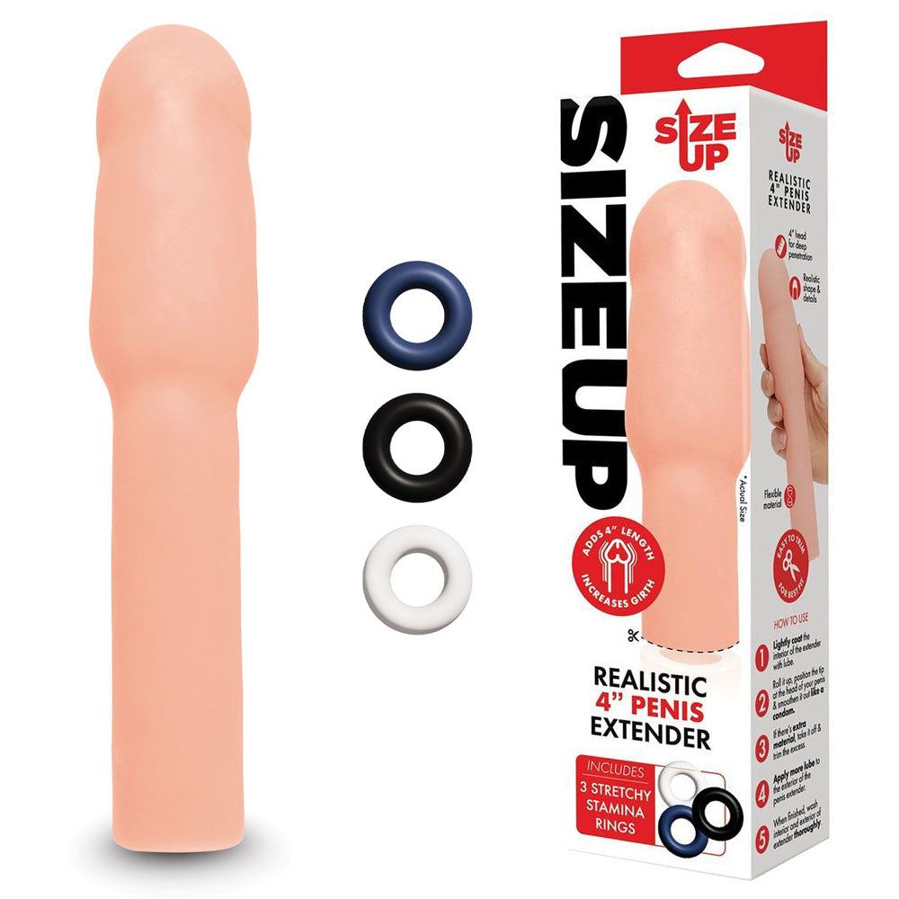 Size Up Realistic 4 Inch Penis Extender - Flesh 10.1 cm (4'') Penis Extension Sleeve - Hush Store Sydney 