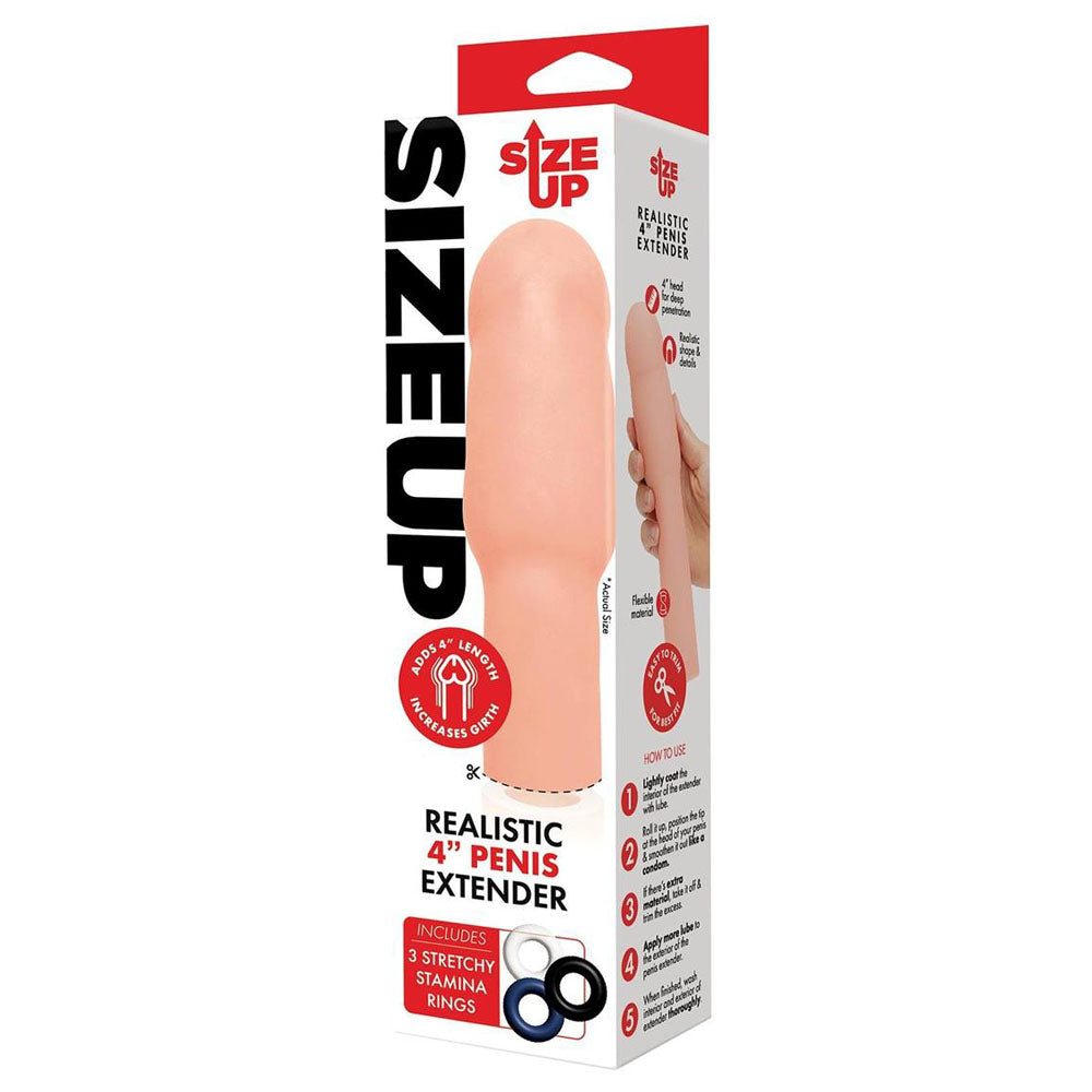 Size Up Realistic 4 Inch Penis Extender - Flesh 10.1 cm (4'') Penis Extension Sleeve - Hush Store Sydney 