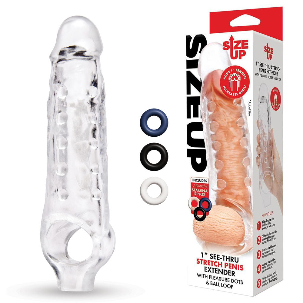 Size Up 1 Inch See-Thru Stretch Penis Extender - Clear 2.5 cm (1'') Penis Extension Sleeve - Hush Store Sydney 