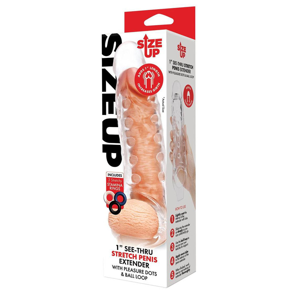 Size Up 1 Inch See-Thru Stretch Penis Extender - Clear 2.5 cm (1'') Penis Extension Sleeve - Hush Store Sydney 