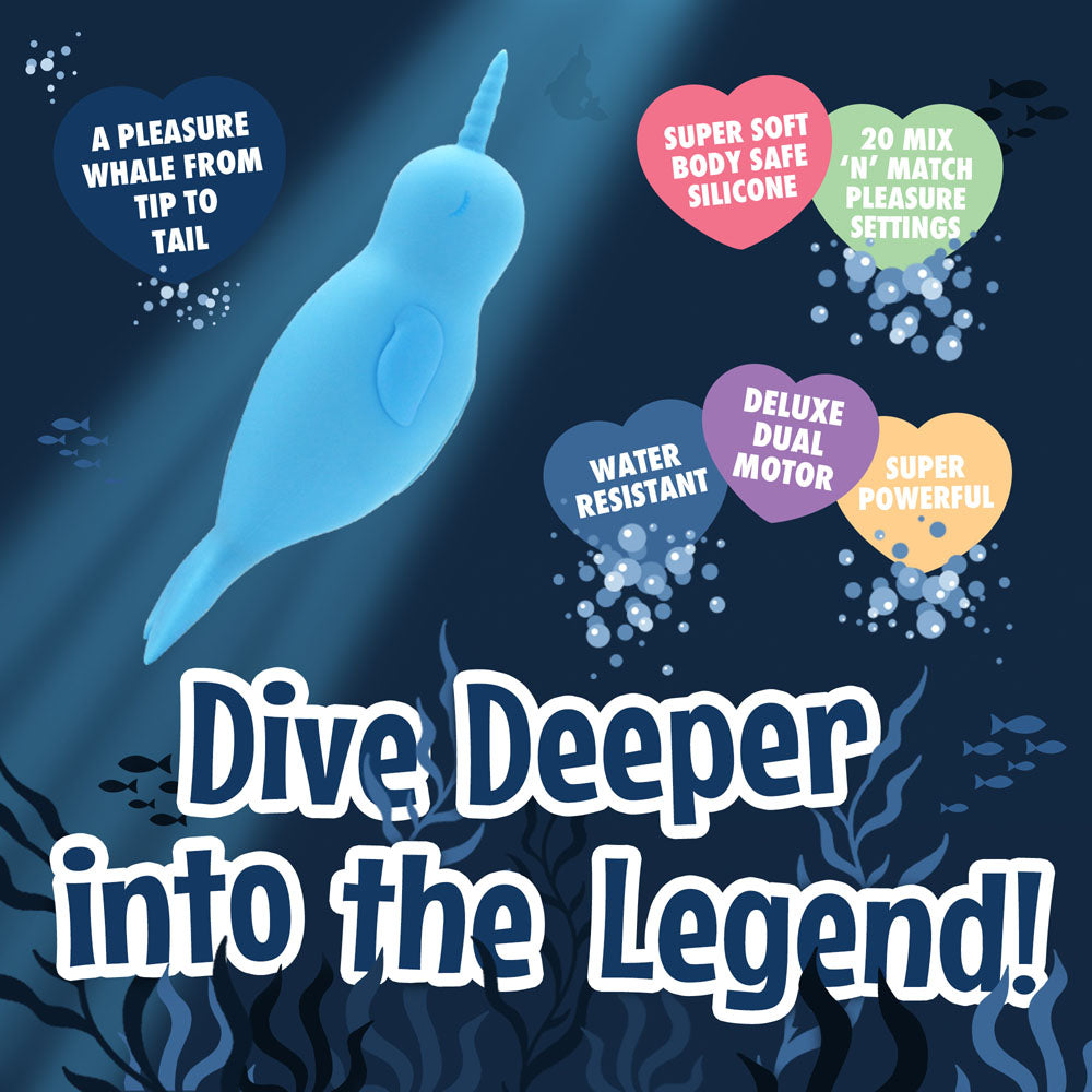 Unihorn of the Sea - Neigh Mo - The Narwhal - Blue USB Rechargeable Dual Motor Stimulator - Hush Store Sydney 