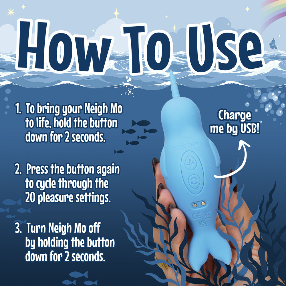 Unihorn of the Sea - Neigh Mo - The Narwhal - Blue USB Rechargeable Dual Motor Stimulator - Hush Store Sydney 