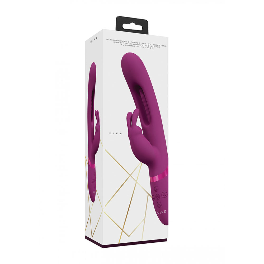 VIVE Mika - Pink - Pink 23.2 cm USB Rechargeable Rabbit Vibrator with Flapping Shaft - Hush Store Sydney 