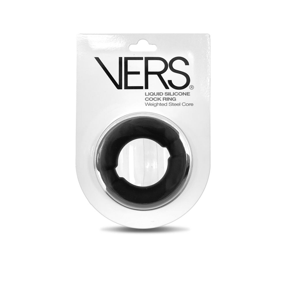 VERS Liquid Silicone Weighted Steel Core C-Ring - Black Cock Ring with Steel Core - Hush Store Sydney 