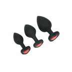 WhipSmart Heartbreaker 3PC Silicone Crystal Heart Anal Training Set - Black Butt Plugs with Heart Gem Bases - Set of 3 Sizes