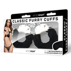 WhipSmart Classic Furry Cuffs - Black - Black Furry Restraints with Bonus Eye Mask